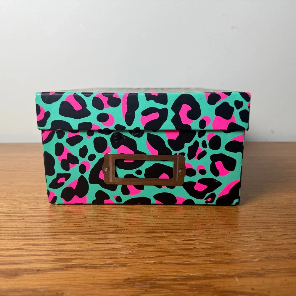 Neon Leopard Print Storage‎ Box Teal Pink Animal Print Y2K Desk Organizer Label